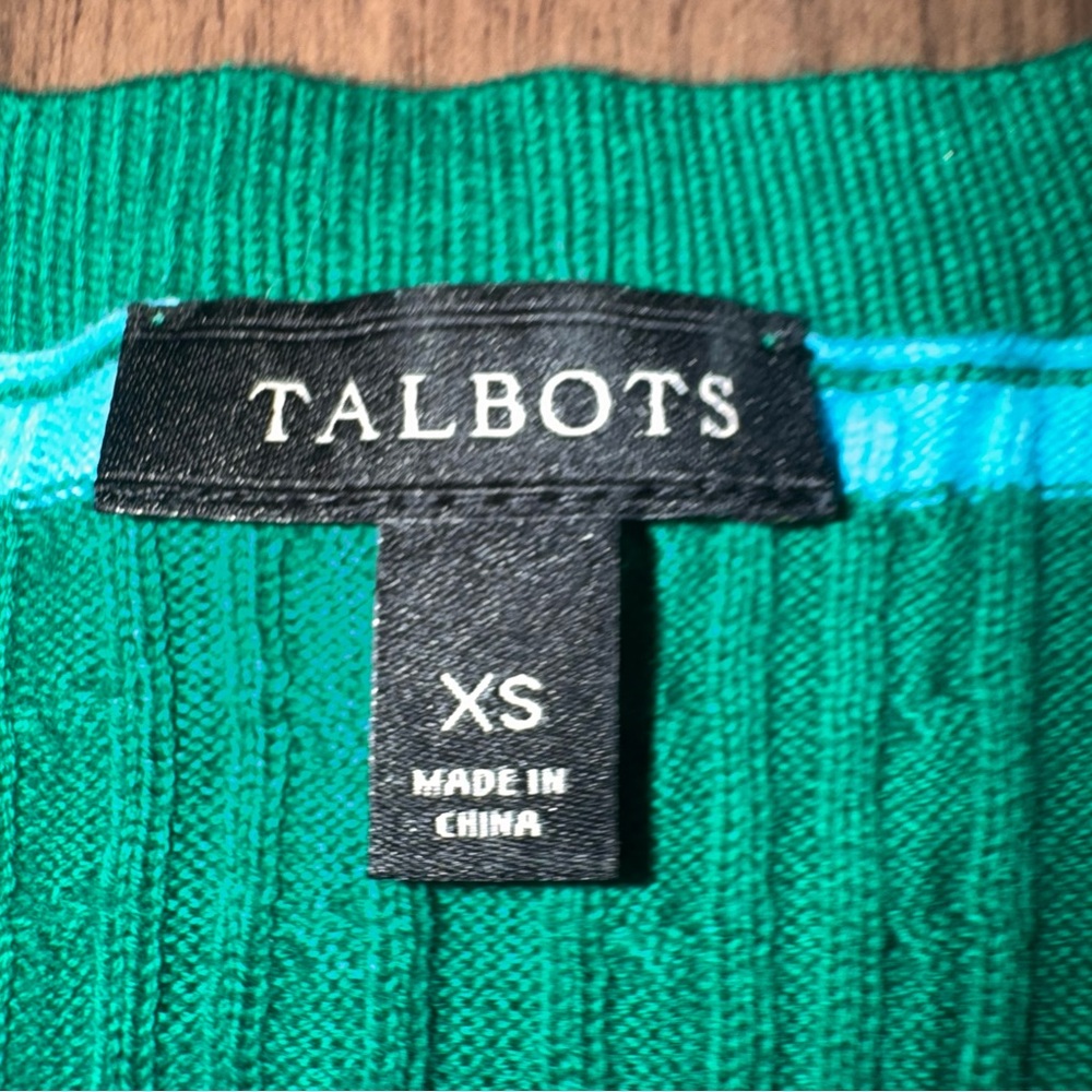Talbots XS Cable Knit Top Cotton Blue/Green Striped Sleeveless Tank Classic - Picture 3 of 9